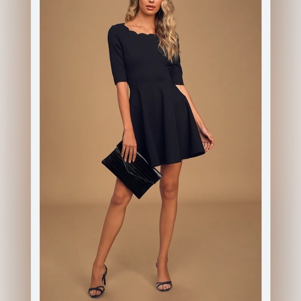 LULU’S Tip the Scallops Black Scalloped Skater Dress